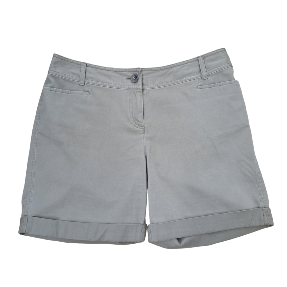 J. Jill Khaki Tan Cuffed Flat Front Stretch Cotton Shorts 7" Inseam Women's sz8
